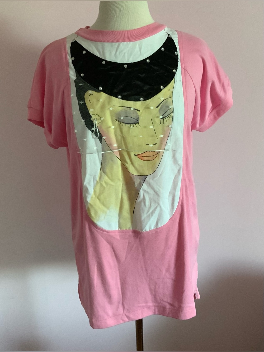 Vintage 80s Incredible Alfred Pink Short Sleeve Tee with Painted Portrait Panel